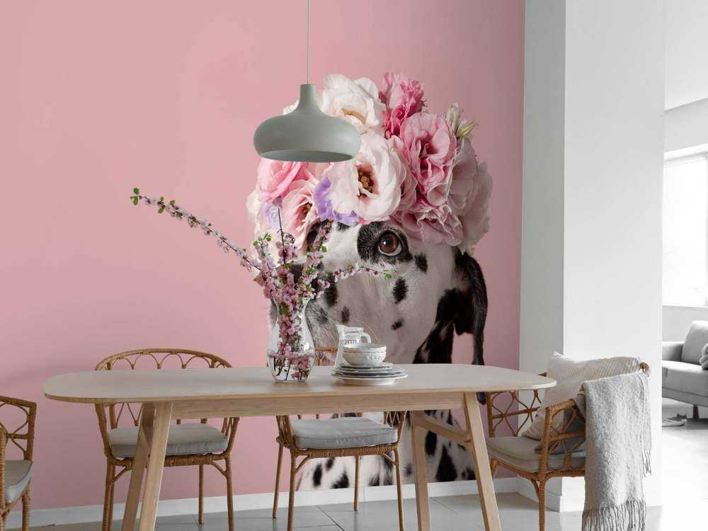 Dalmatian with colored flowers