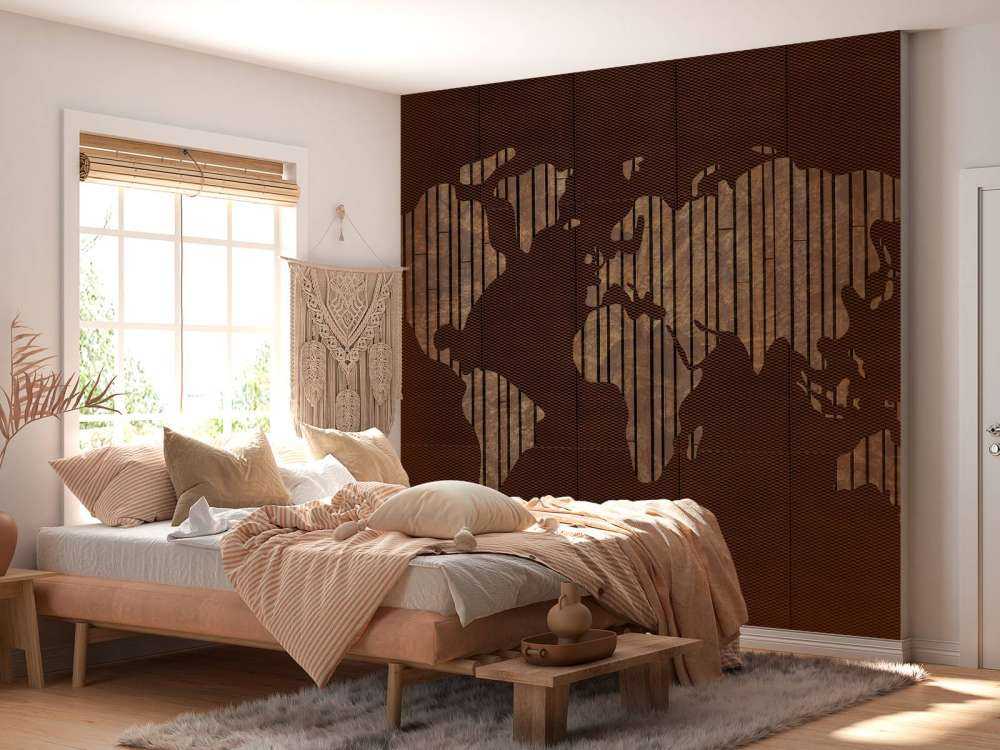 World map with wood structure