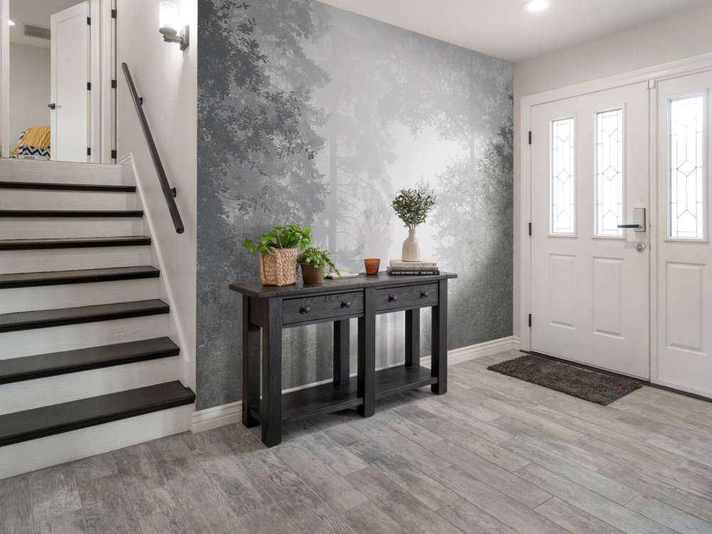 Road through misty forest