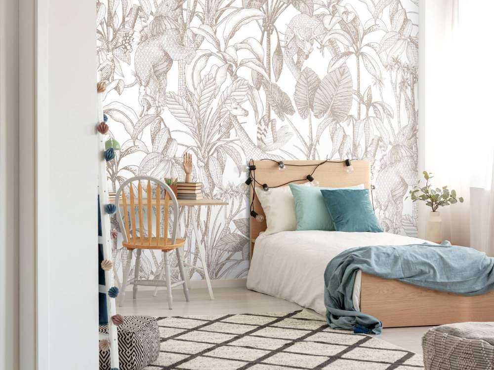 Animals between palm trees taupe