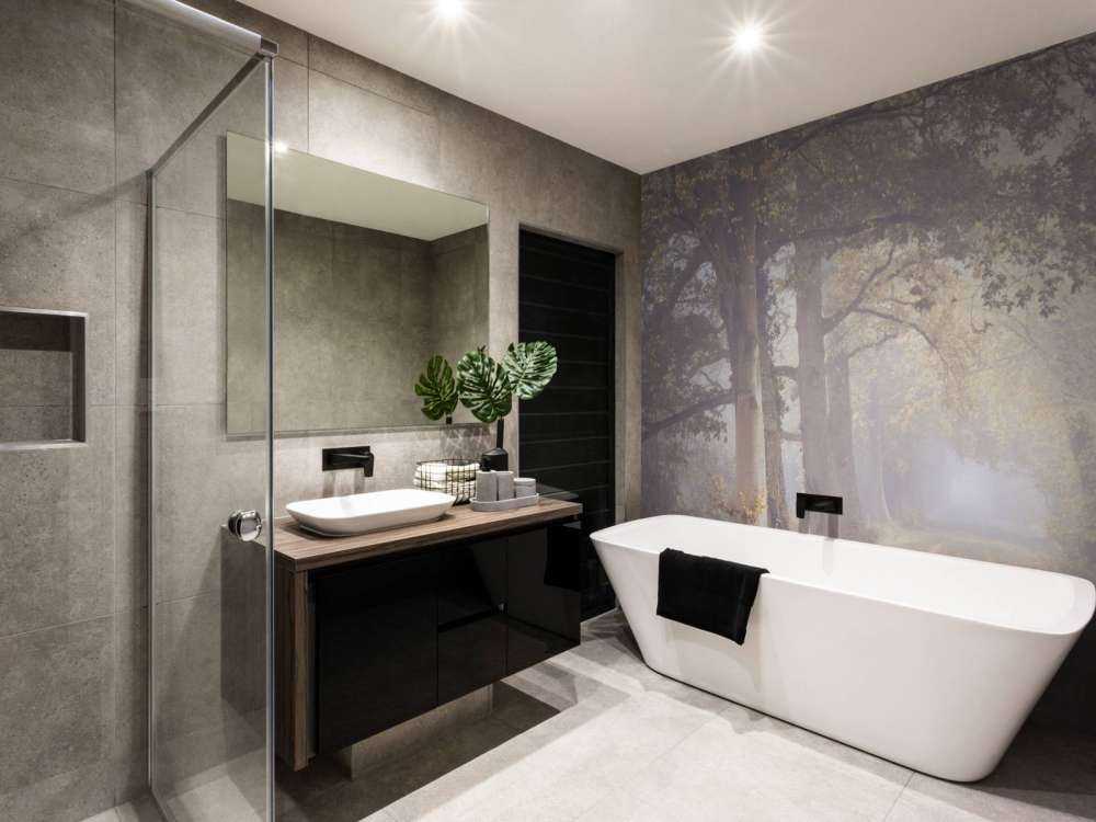 Misty road with trees