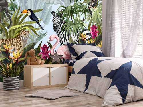 Colourful jungle with animals