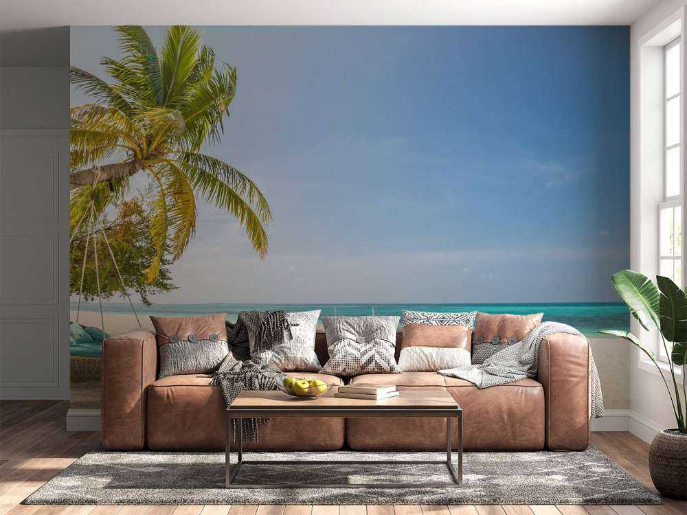 Tropical beach with swing