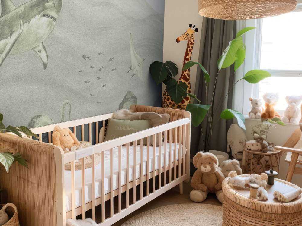 Underwater world with sharks in green