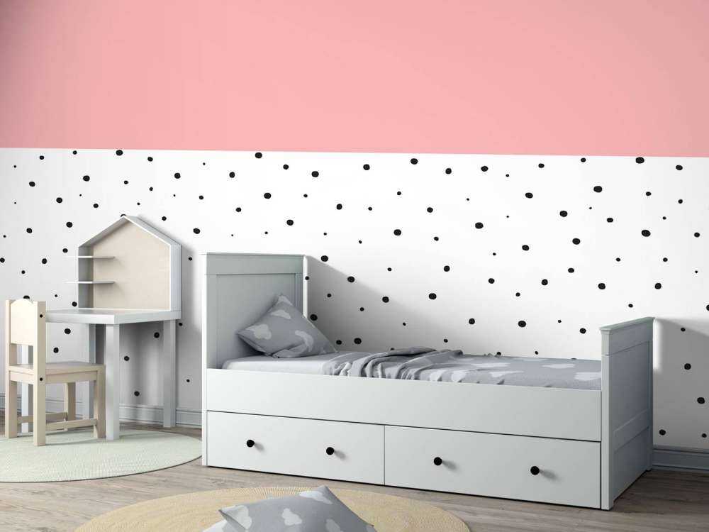Pink and white areas with black dots