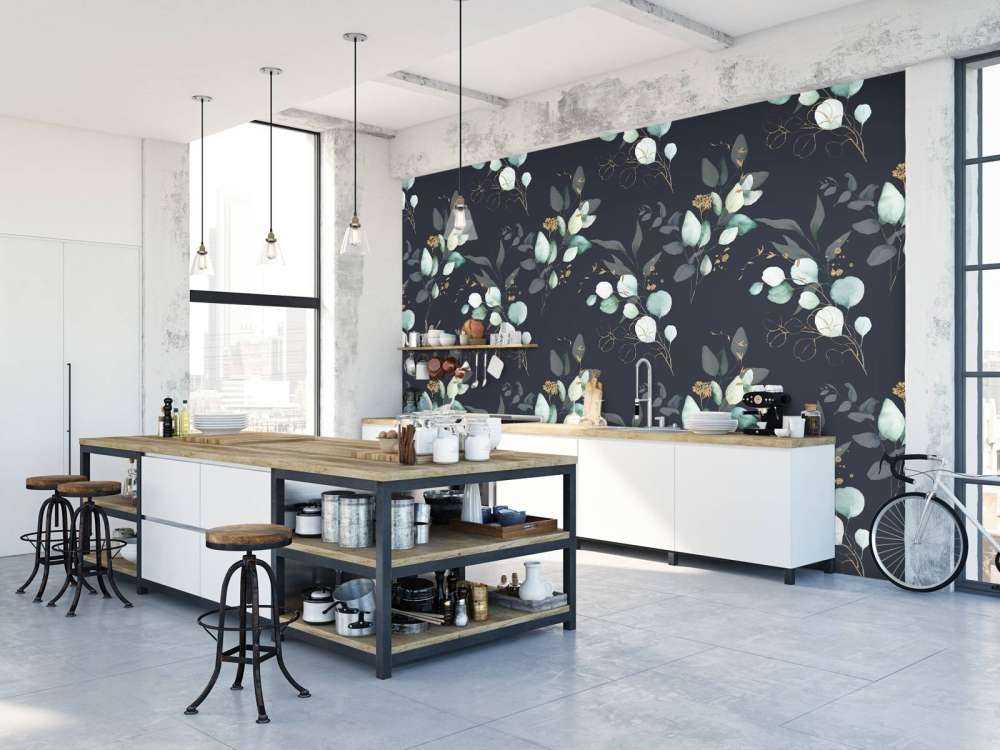 Dark blue leaves with gold