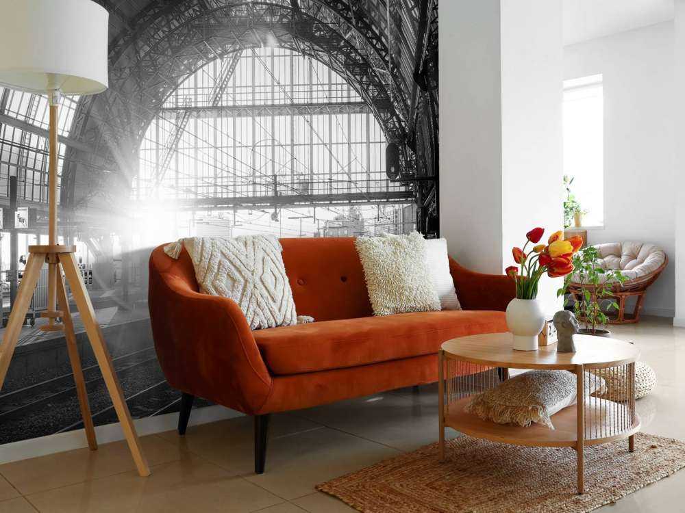 Sunrise on a station in black and white