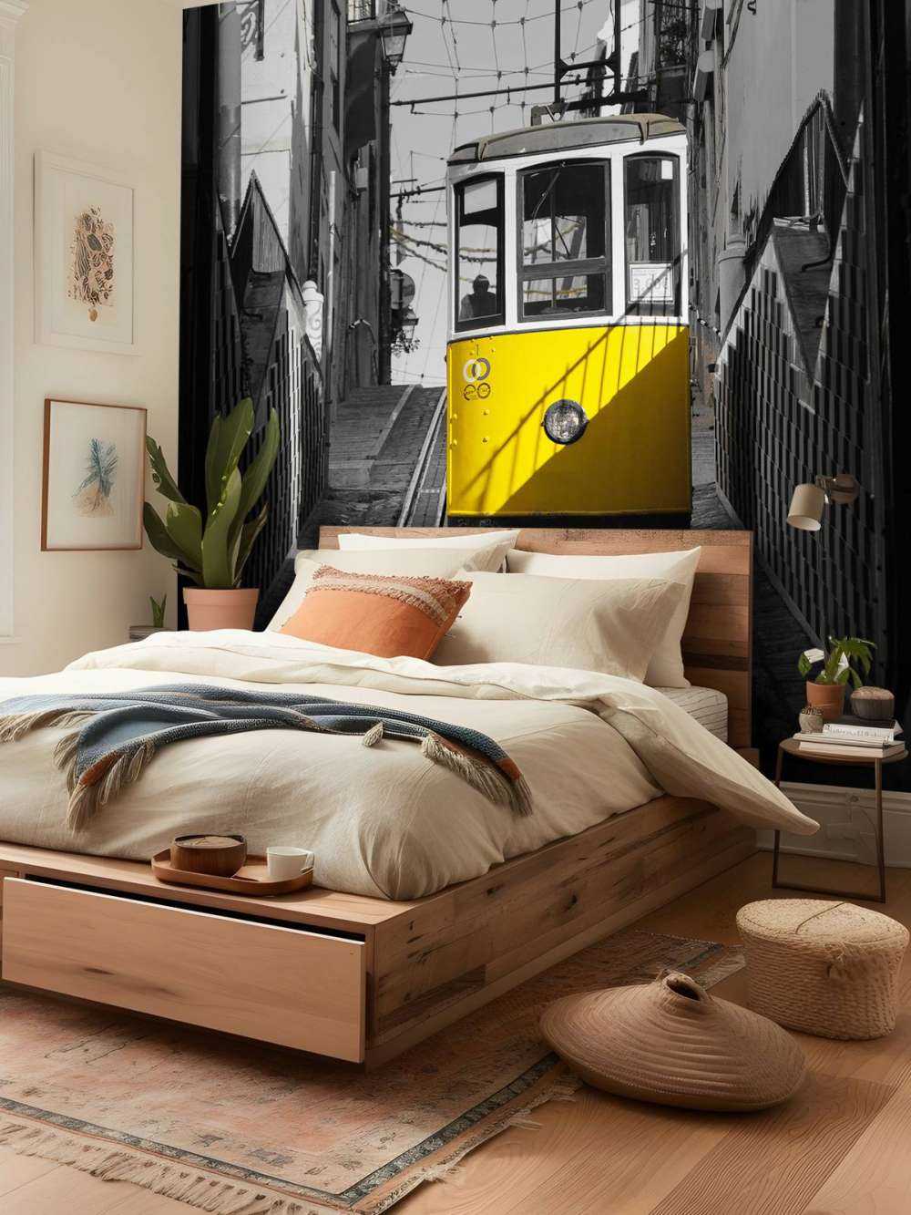 Tram black white yellow