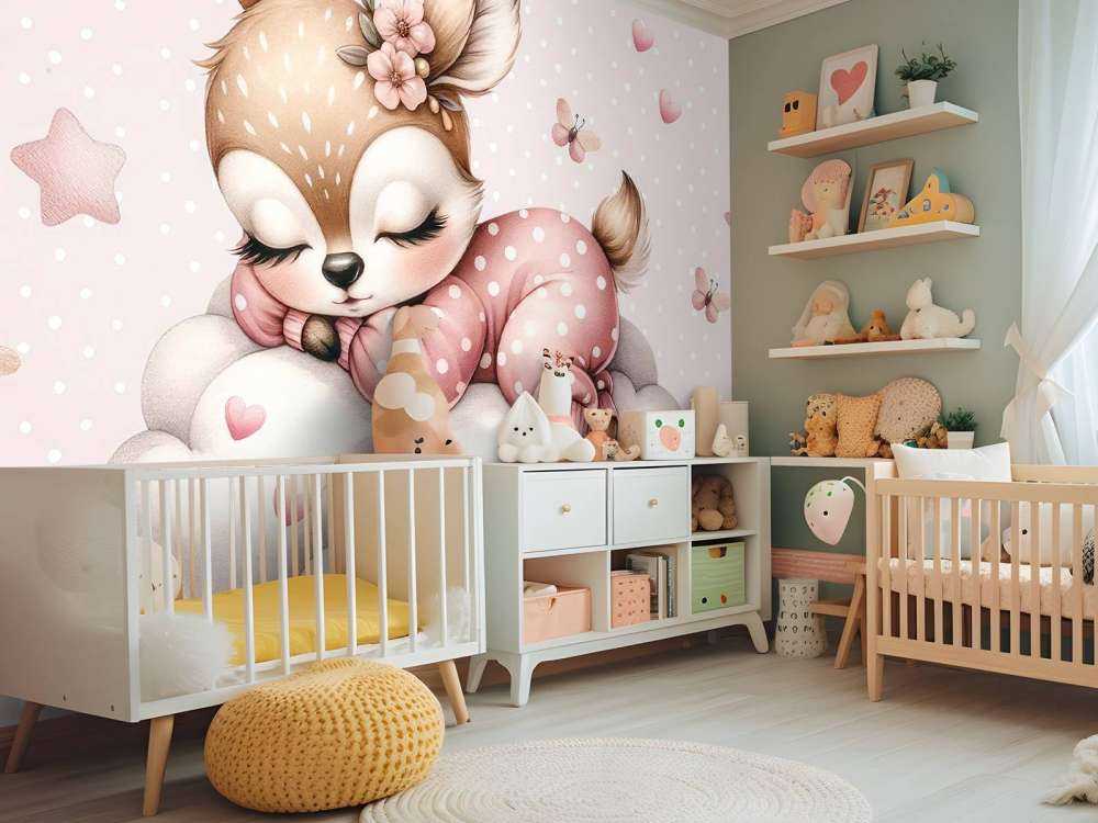 Sleeping little deer on a cloud