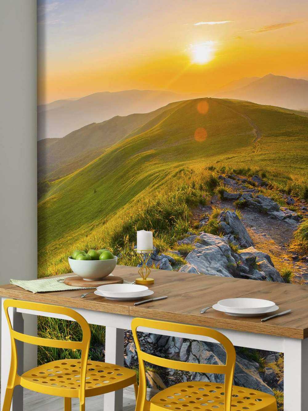 Sunset in a mountainous landscape