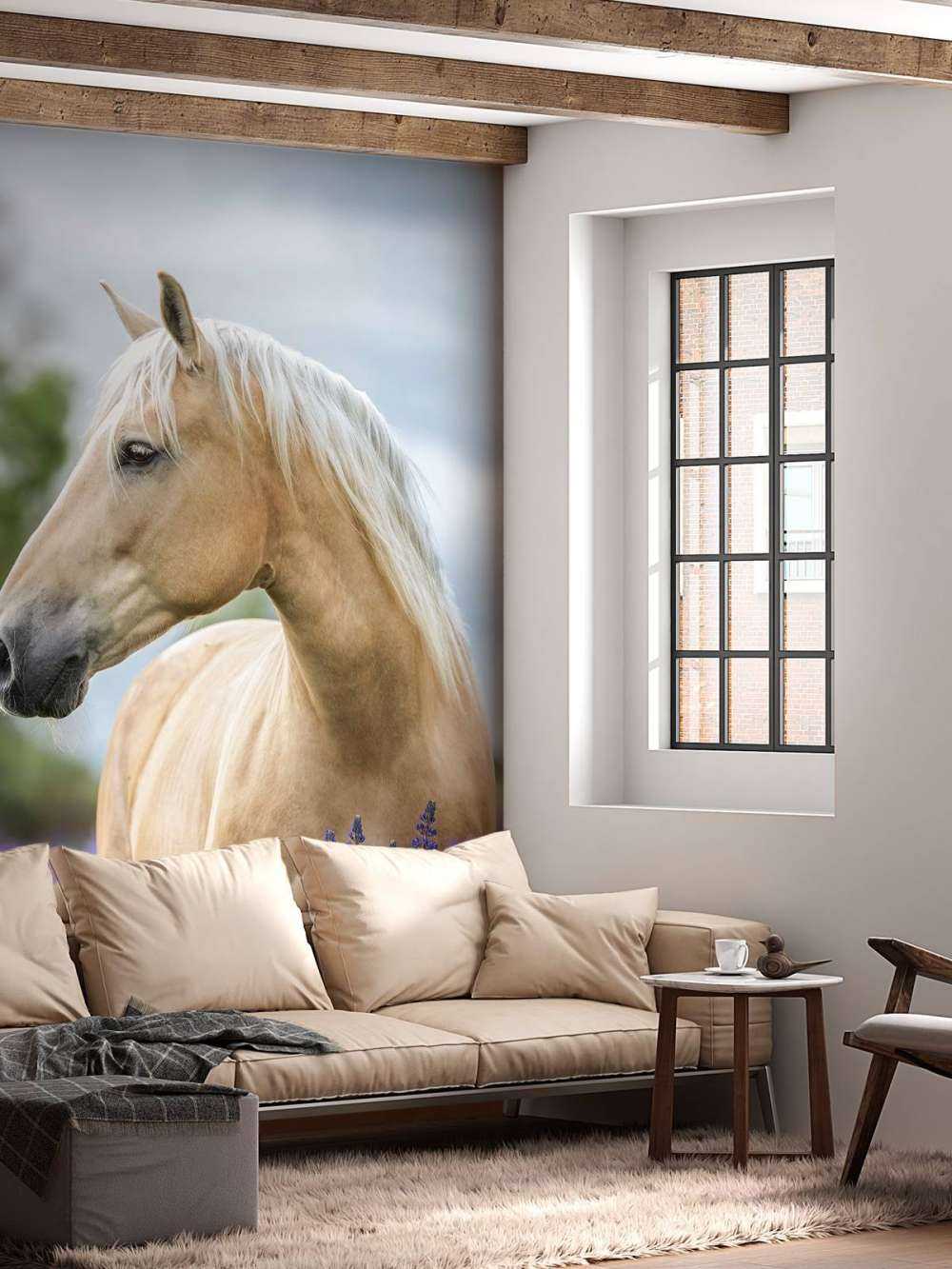 Horse among the butterfly flowers