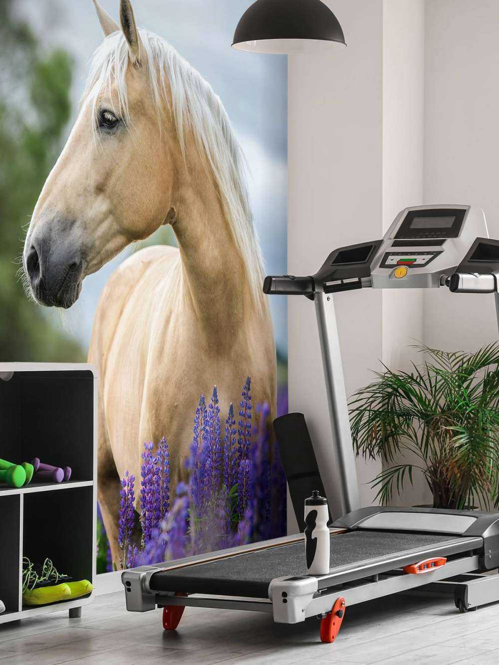 Horse among the butterfly flowers