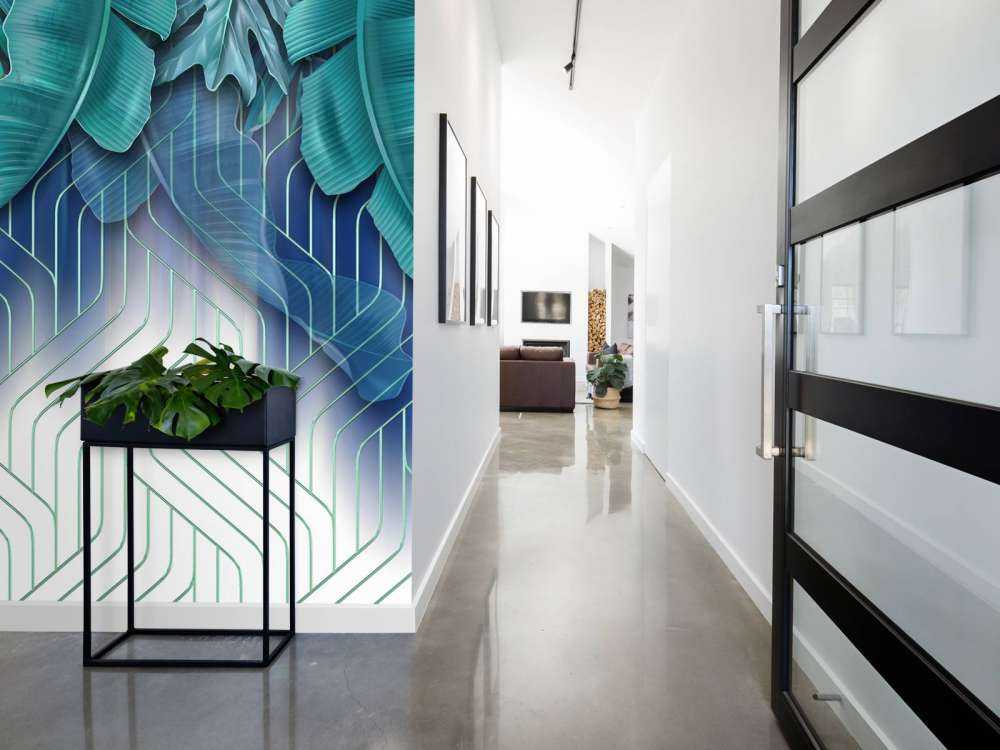 Green leaves and graphic green lines effect