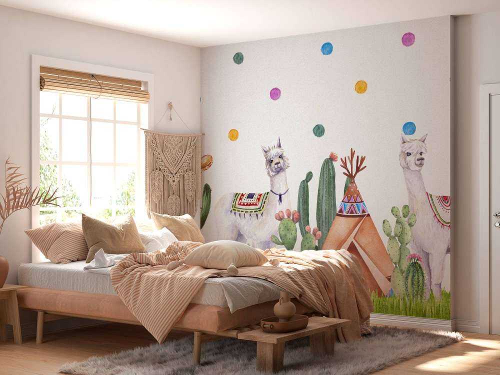 Alpacas between cacti