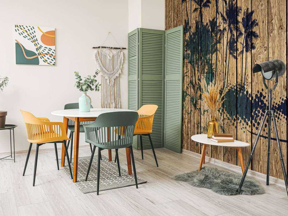 Palm trees on wood