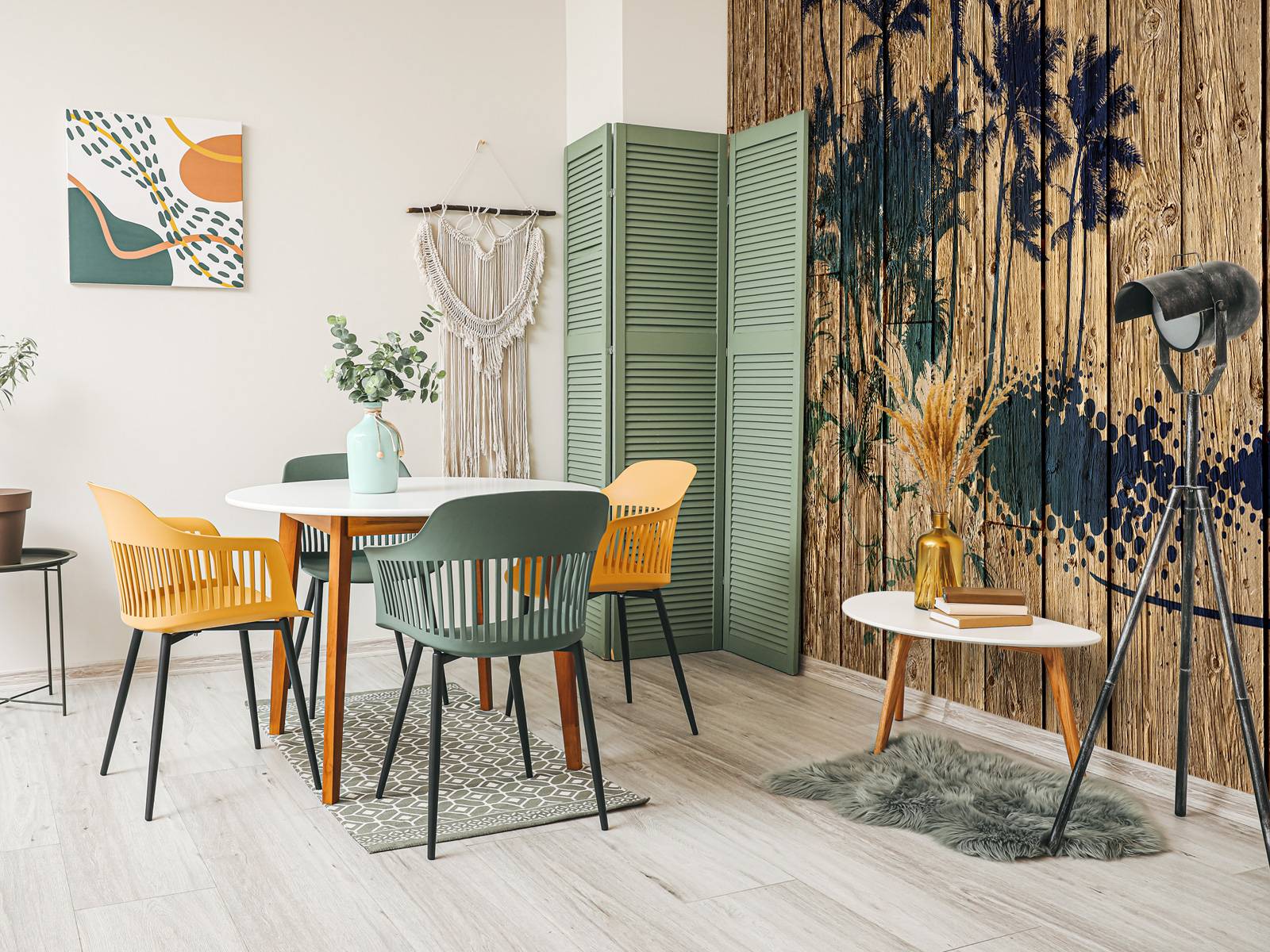 Palm trees on wood