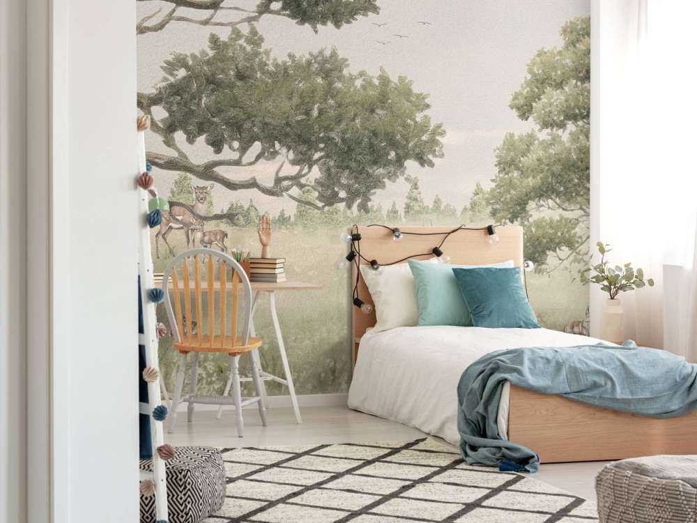 Landscape with animals in beige