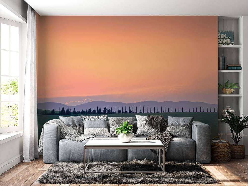Italian landscape with orange sky