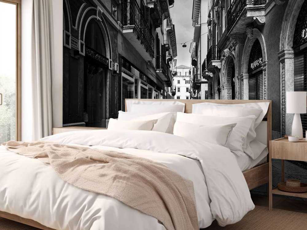 Shopping street in black and white