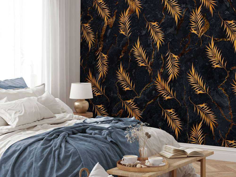 Tropical leaves on marble