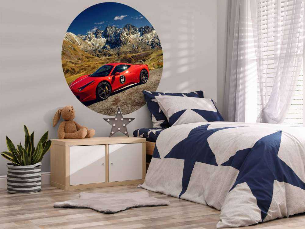 Ferrari 458 with the mountain peaks