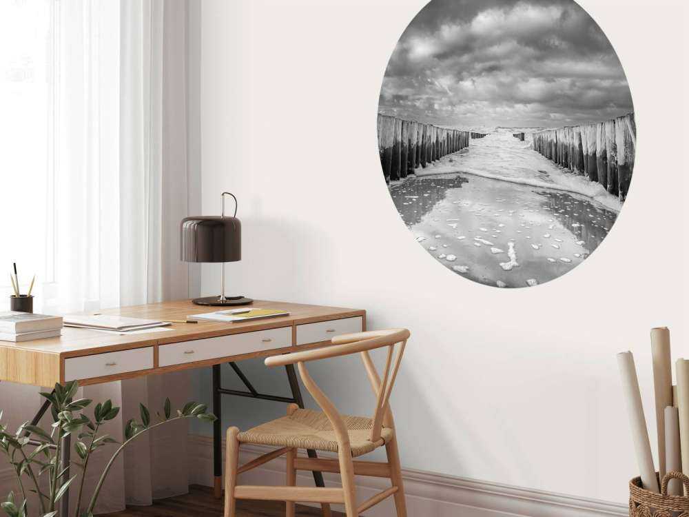 Troubled sea in black and white