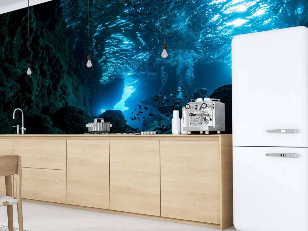 Sunbeams in underwater cave