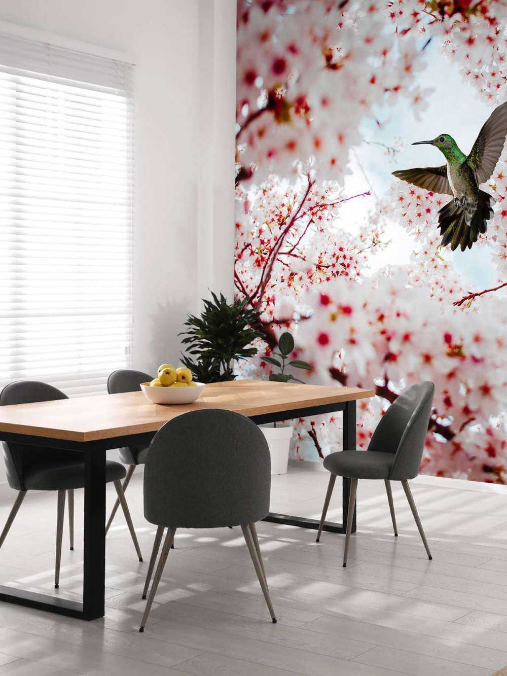 Hummingbird between the blossoms