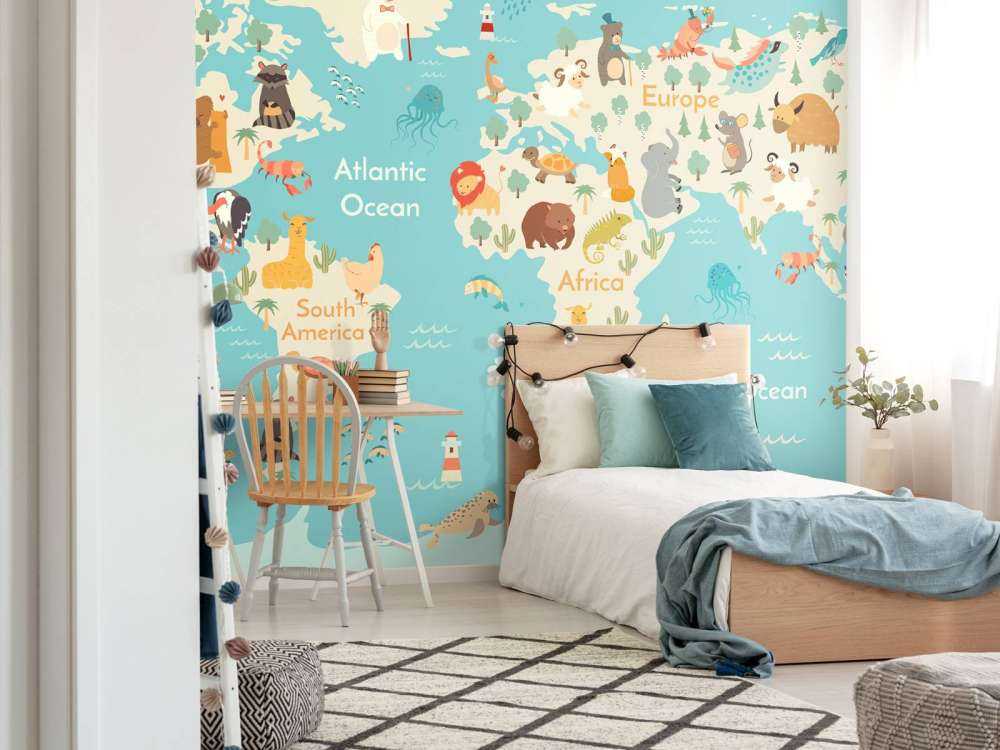 World map with animals
