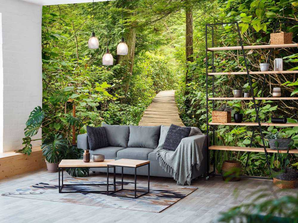 Wooden path through the green