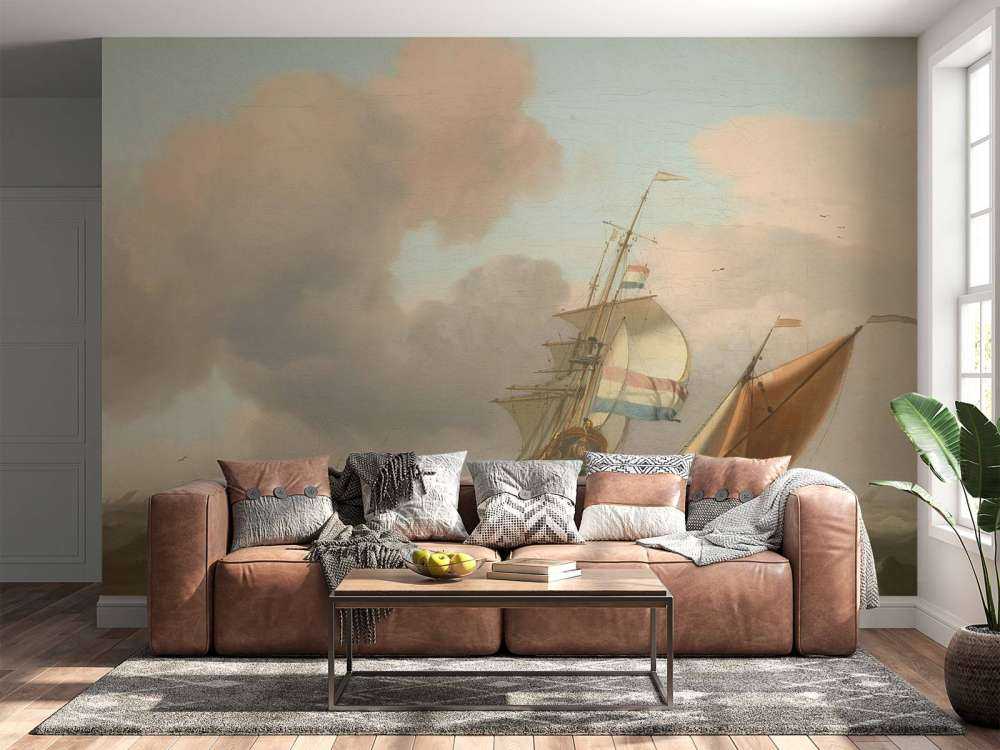 Rocky sea with ships