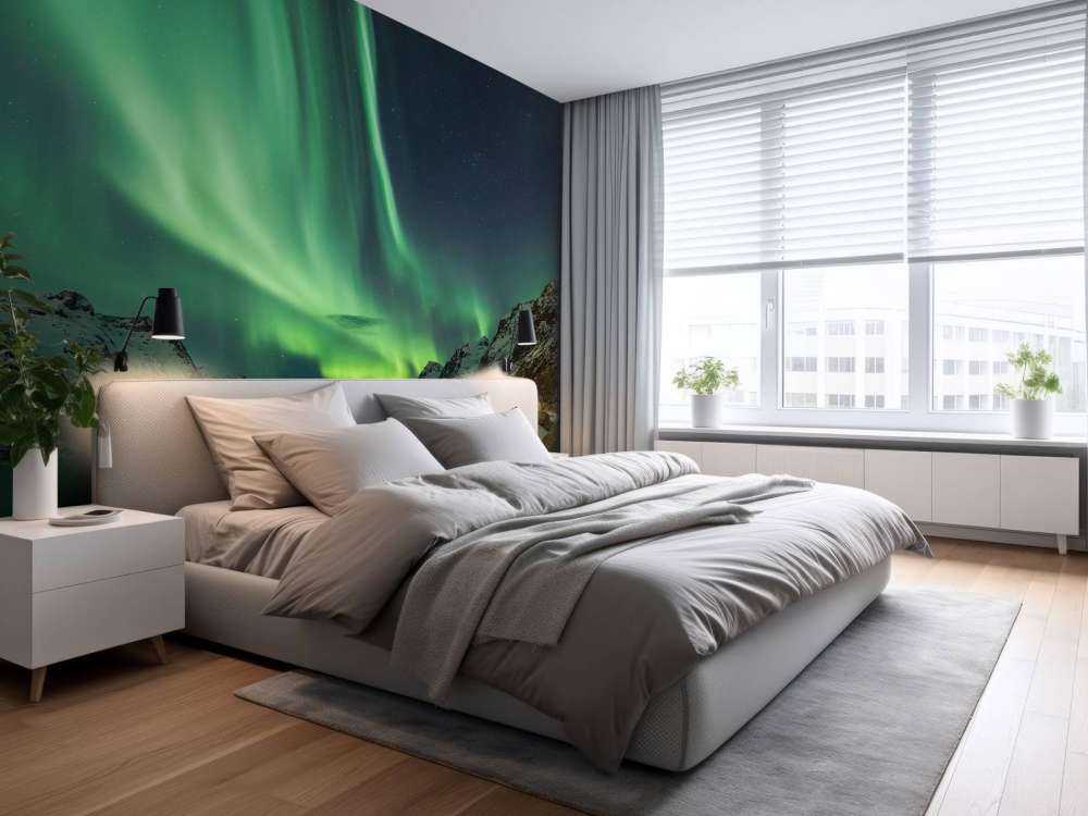 Northern lights between two fjords