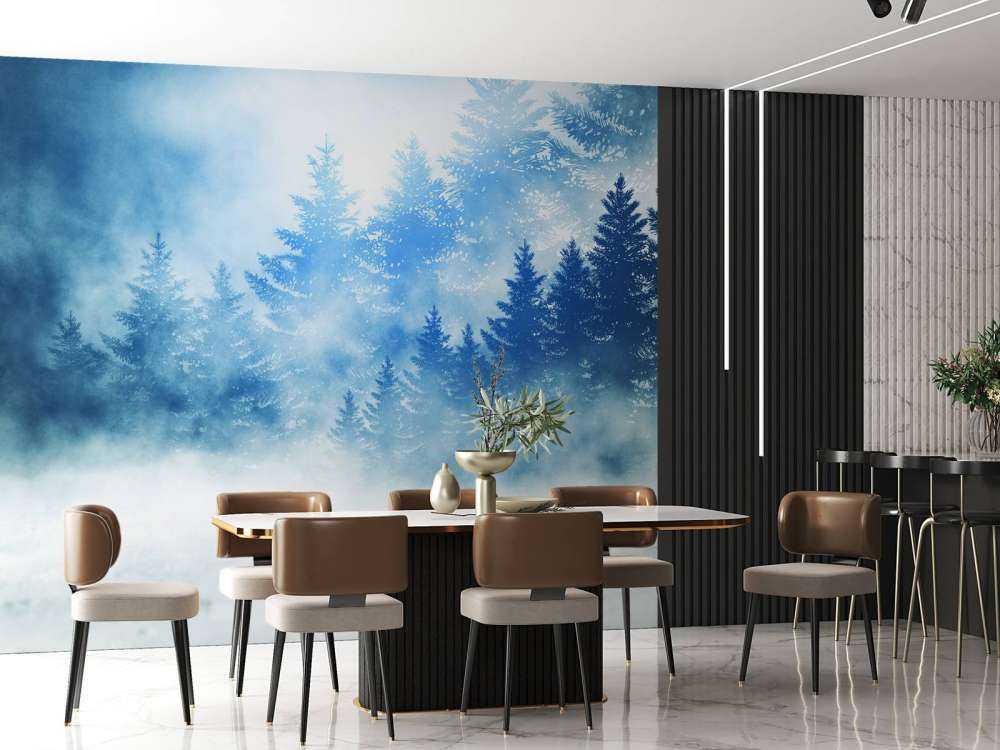 Dark forest with snow