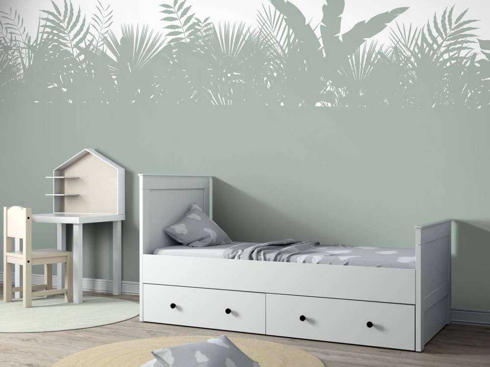 Silhouettes palm leaves, light green