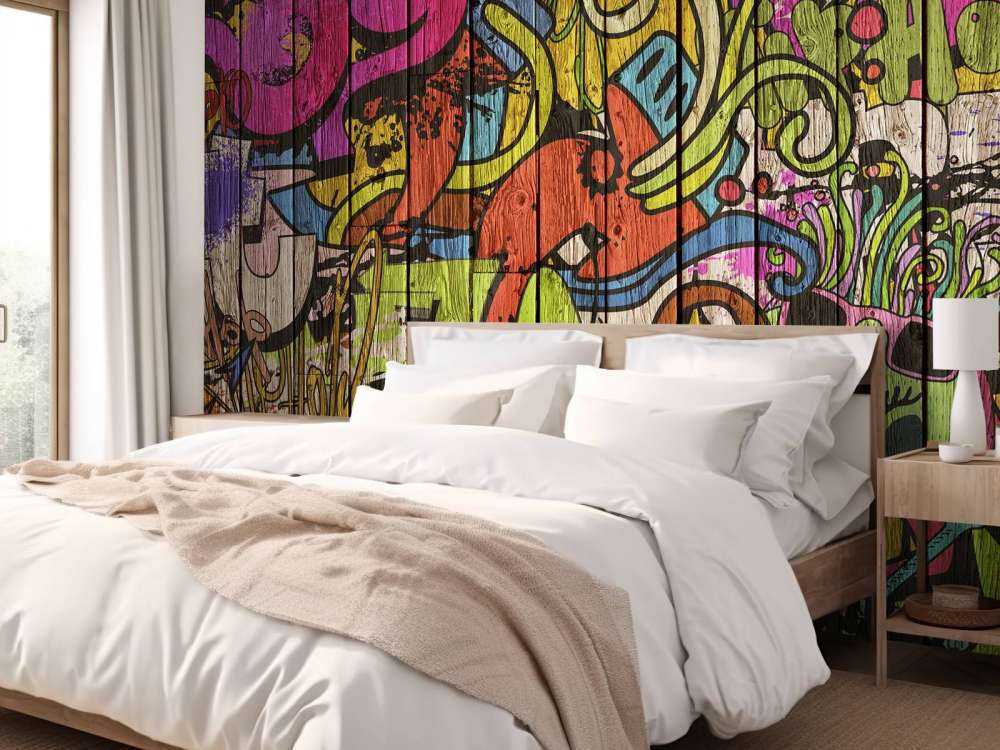 Street graffiti on old wood