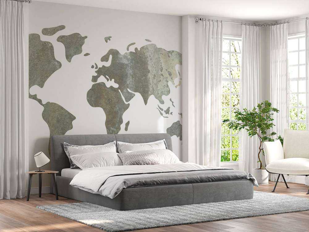 Green world map with metal structure