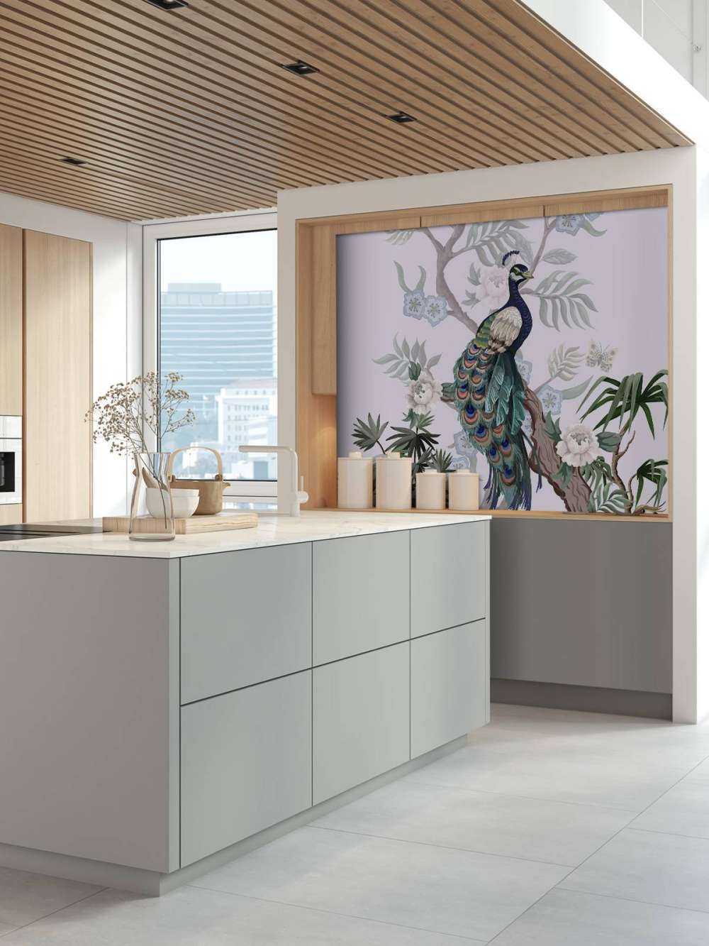 Peacocks and peonies