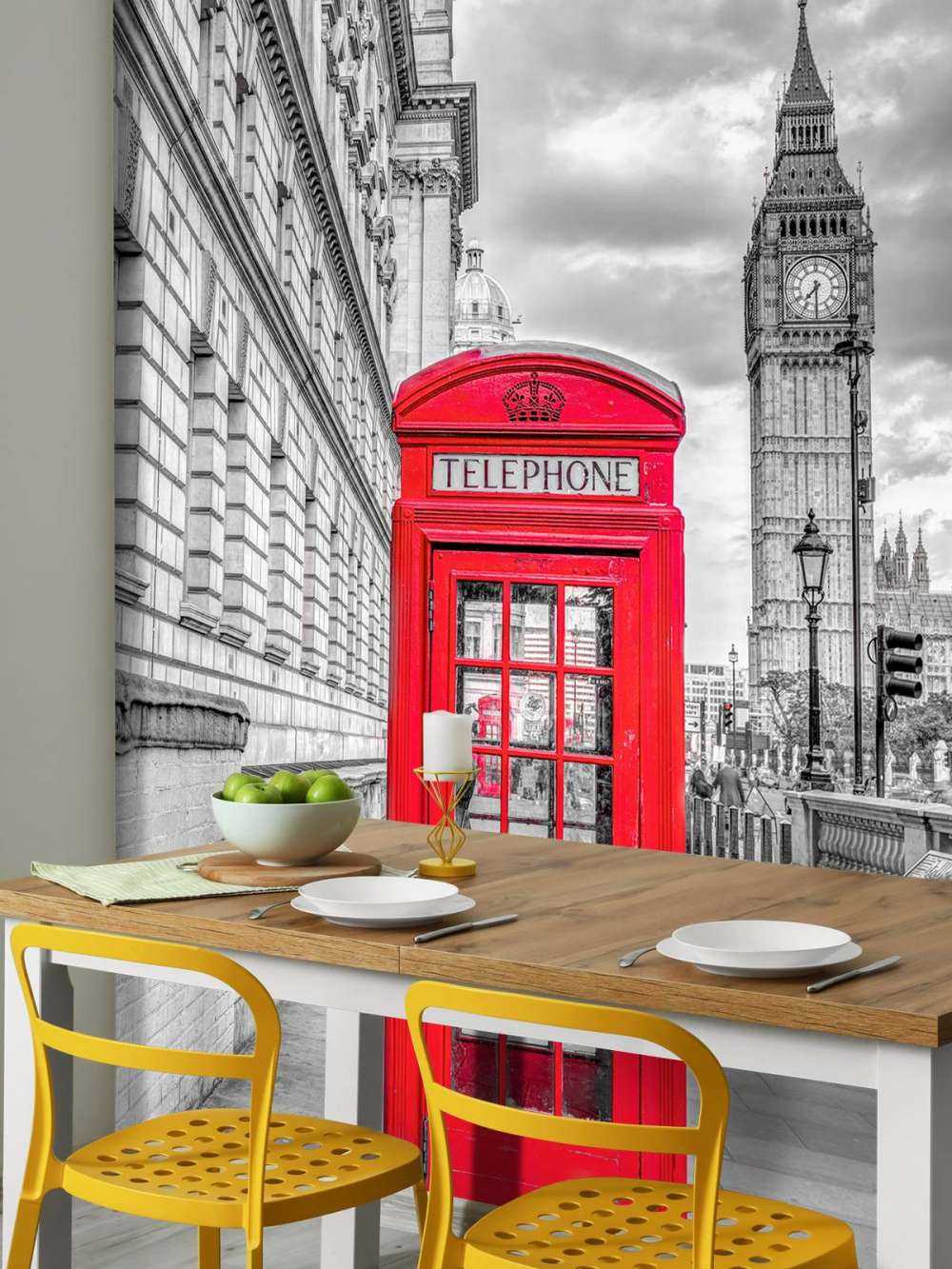 Telephone booth with Big Ben, London, UK