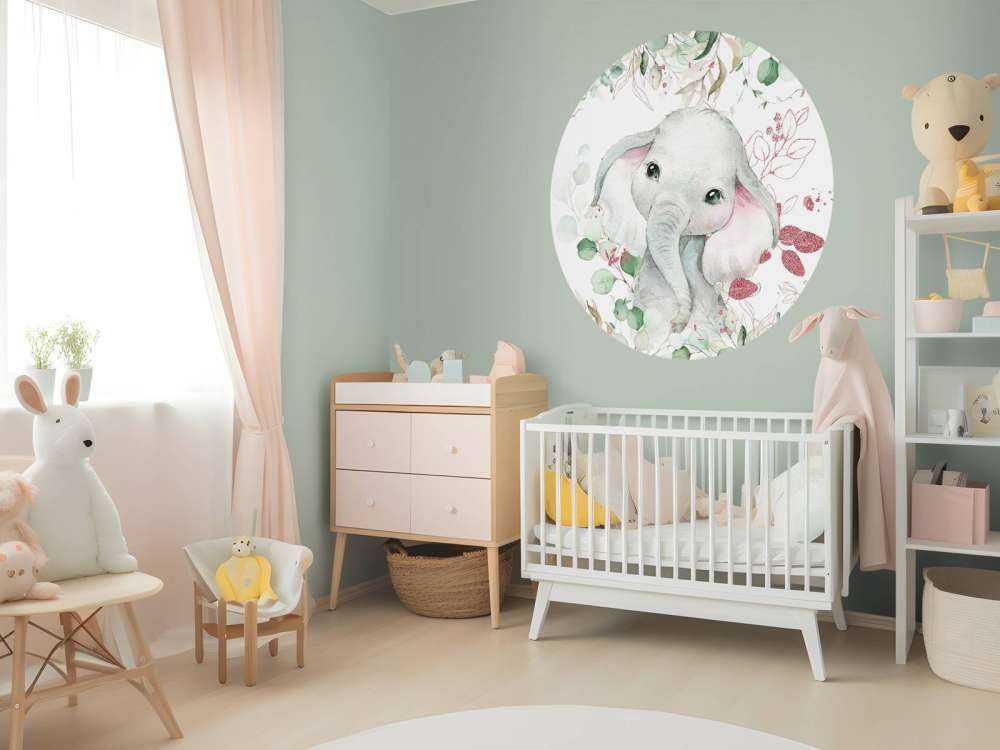 Elephant baby with mint and pink leaves