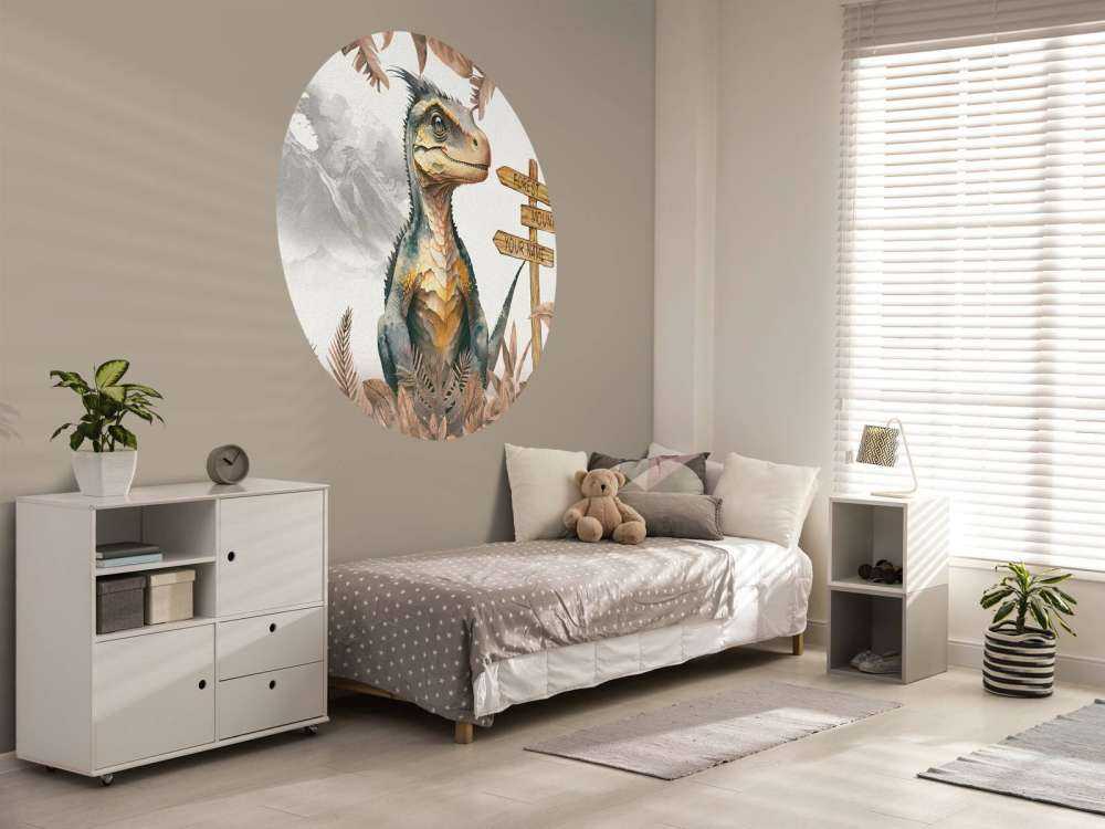 Baby velociraptor in the taupe jungle