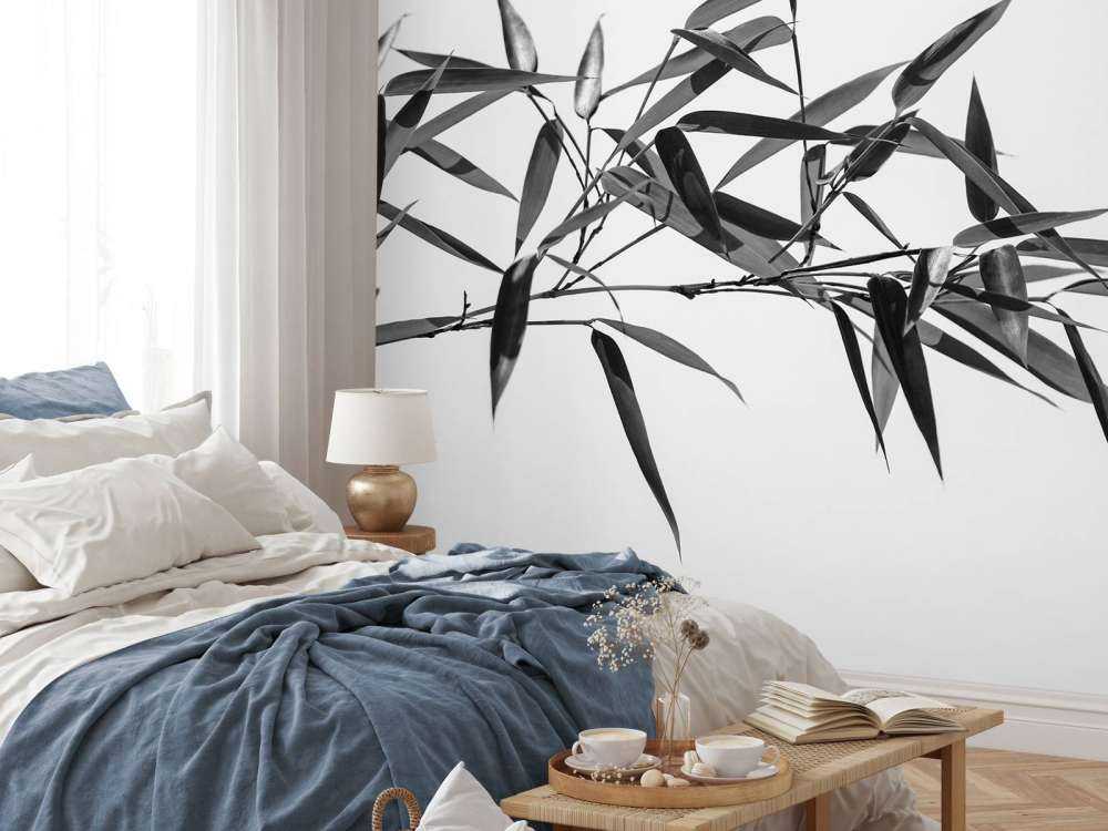 Bamboeblaadjes in zwart-wit