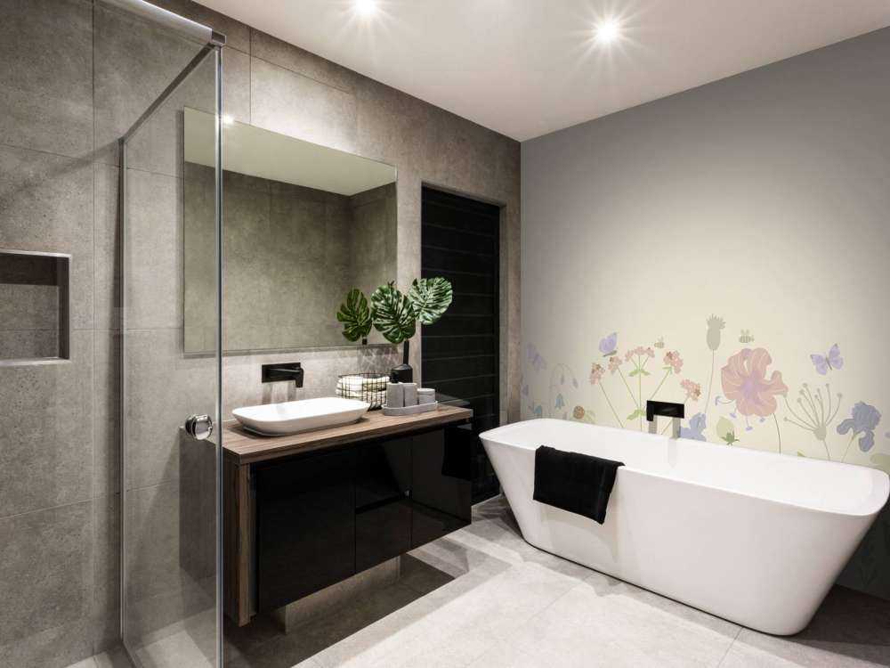 Field of flowers with butterflies beige, old pink, green and lilac