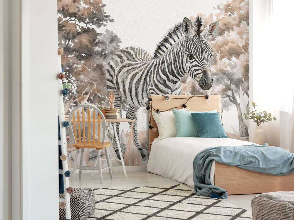 Young zebra in nature taupe