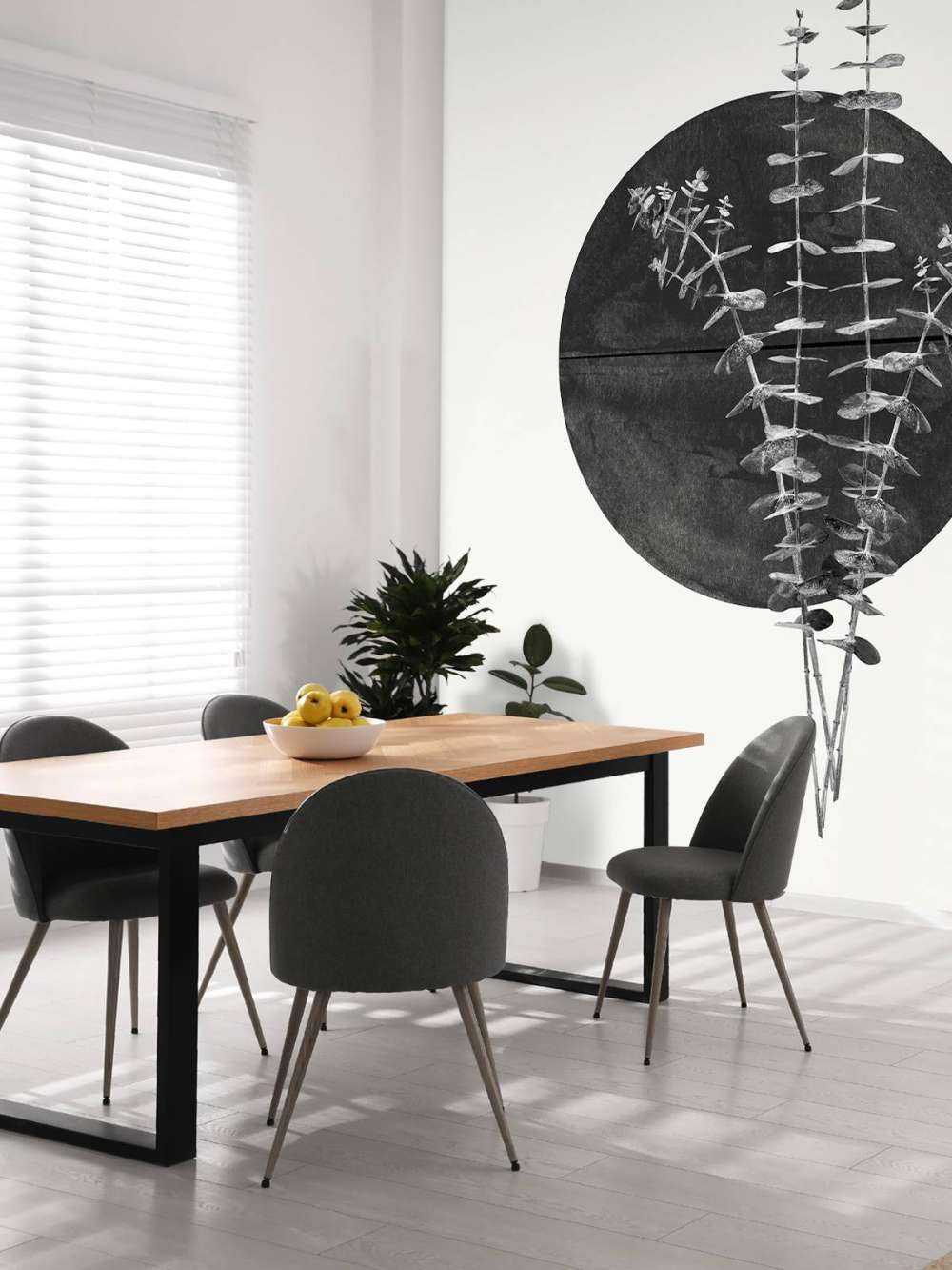 Zwarte zon met eucalyptus takken. 