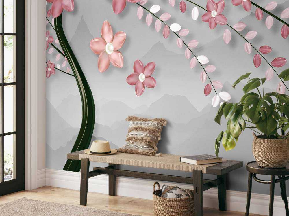 3D tree with pink flowers