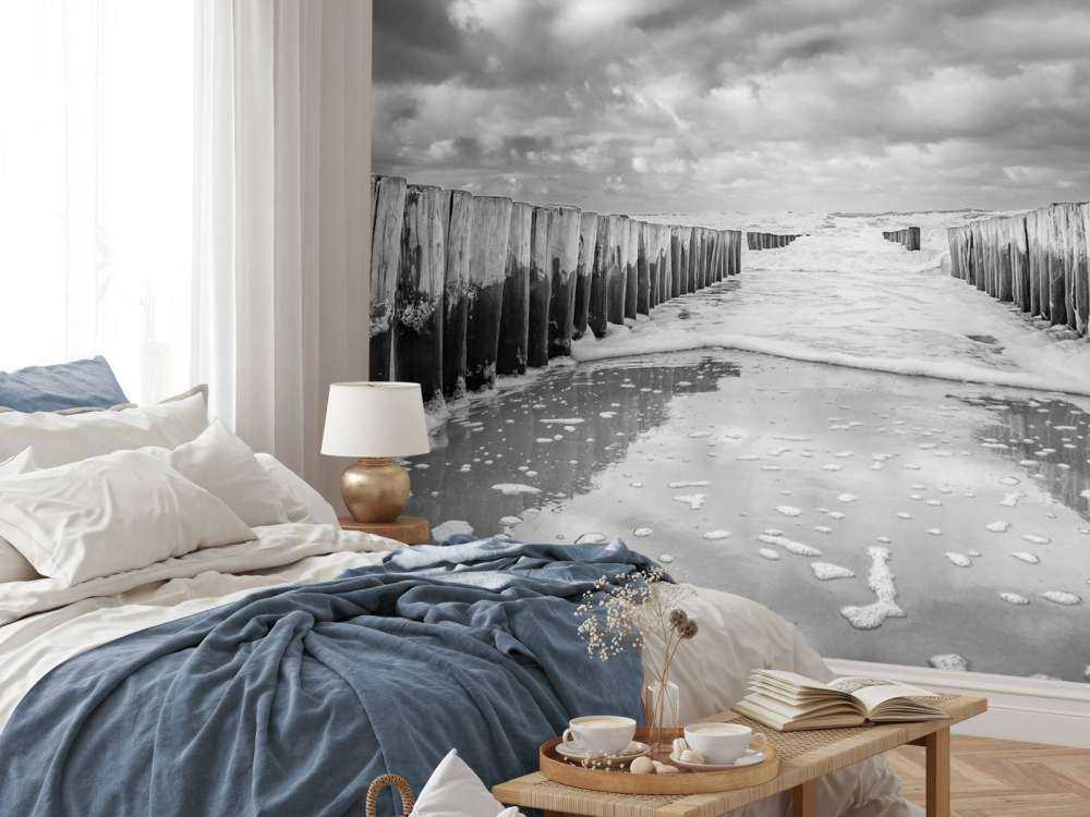 Troubled sea in black and white