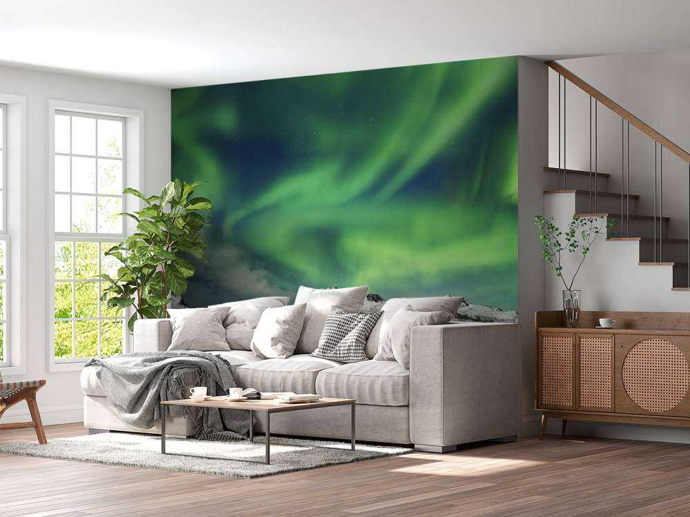 Northern lights above winter landscape