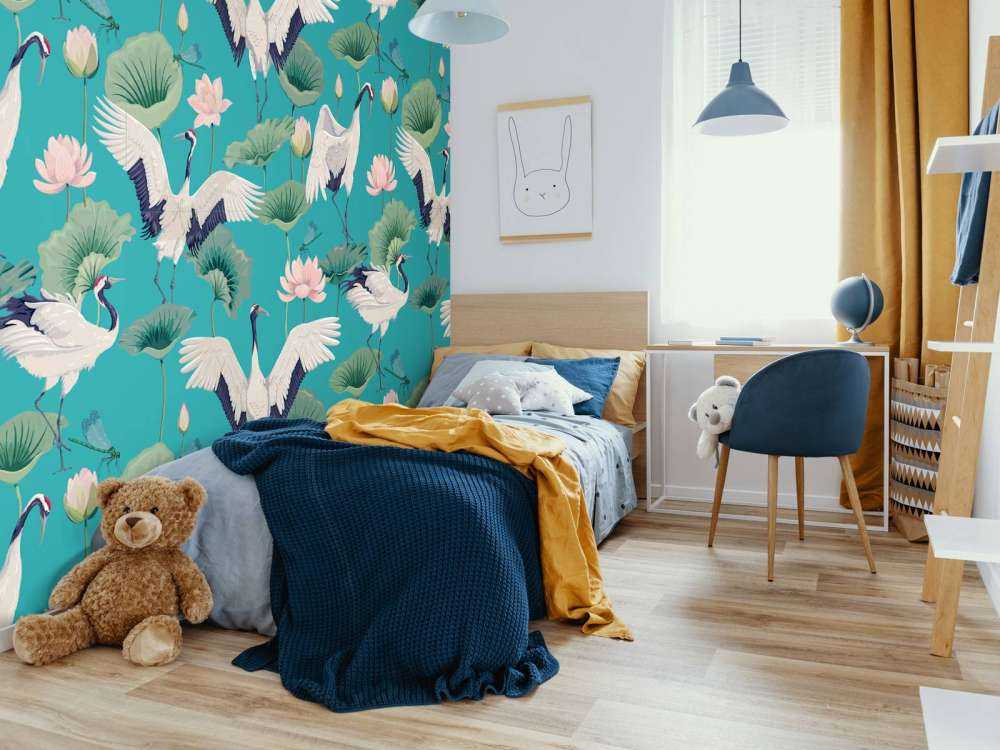 Witte kraanvogels, donkerblauw