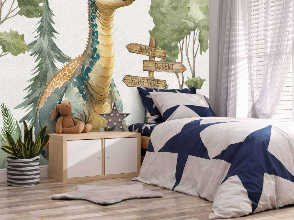 Baby brachiosaurus in the jungle