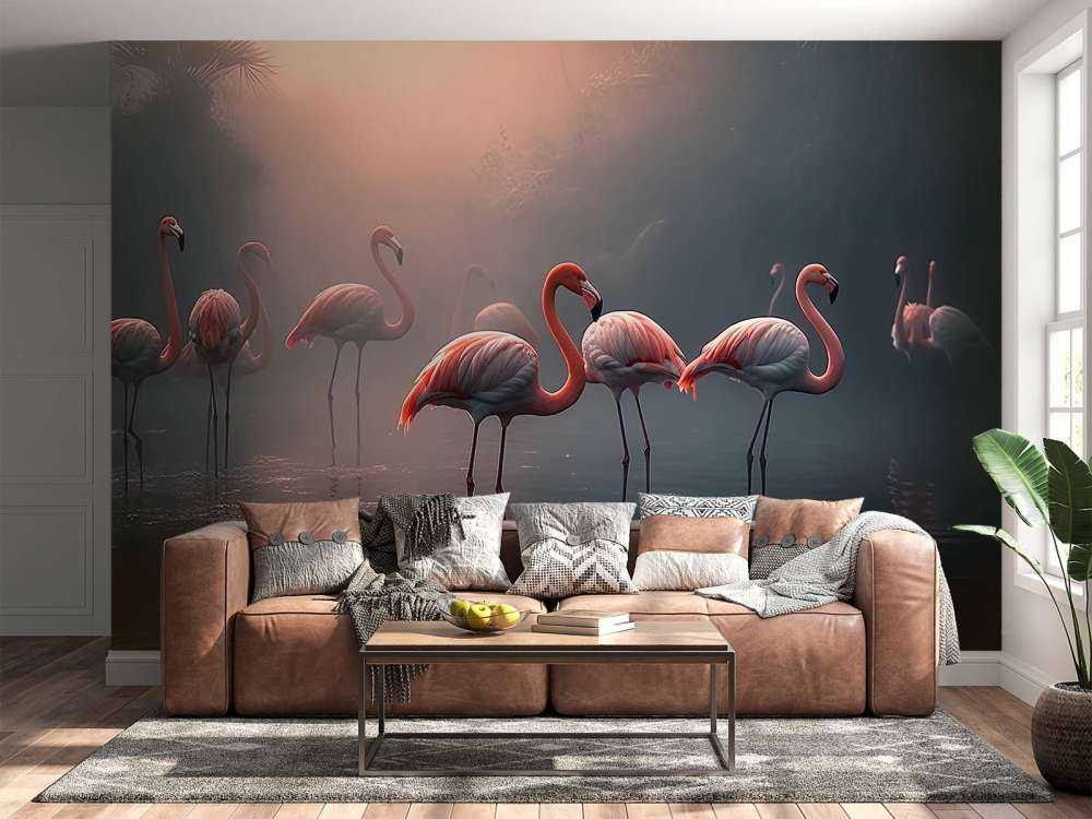 Misty Dawn Flamingos